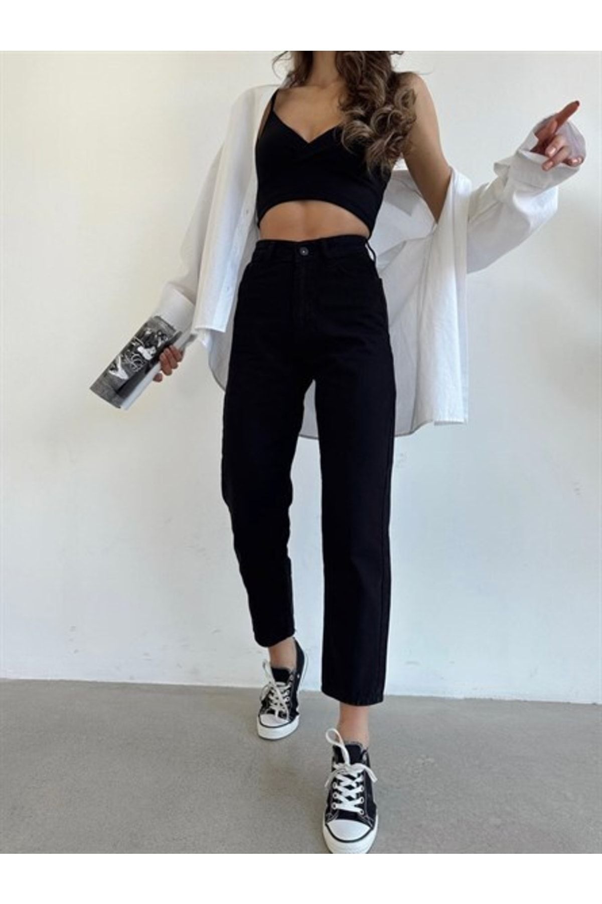 Siyah Solmaz Mom Jean Kadın Boyfriend Yüksek Bel Power Likra Siyah Solmaz Mom Jean Kadın Boyfriend Yüksek Bel Power Likra