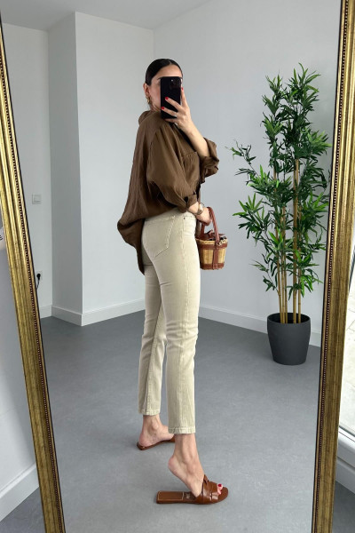 Mona Bej Mom Jean Kadın Boyfriend Yüksek Bel Likralı Kot Pantolon Mona Bej Mom Jean Kadın Boyfriend Yüksek Bel Likralı Kot Pantolon