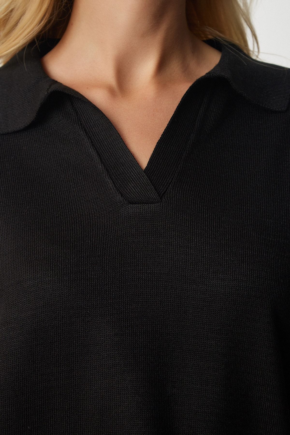 Kadın Siyah Polo Yaka Basic Kazak bv00094 Kadın Siyah Polo Yaka Basic Kazak bv00094