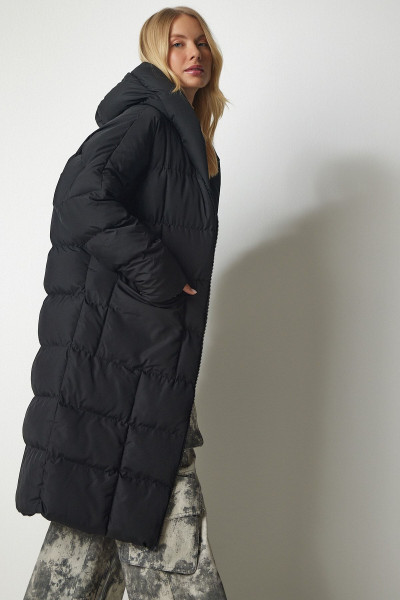 Kadın Siyah Kapüşonlu Oversize Uzun Şişme Kaban NT00428 Kadın Siyah Kapüşonlu Oversize Uzun Şişme Kaban NT00428
