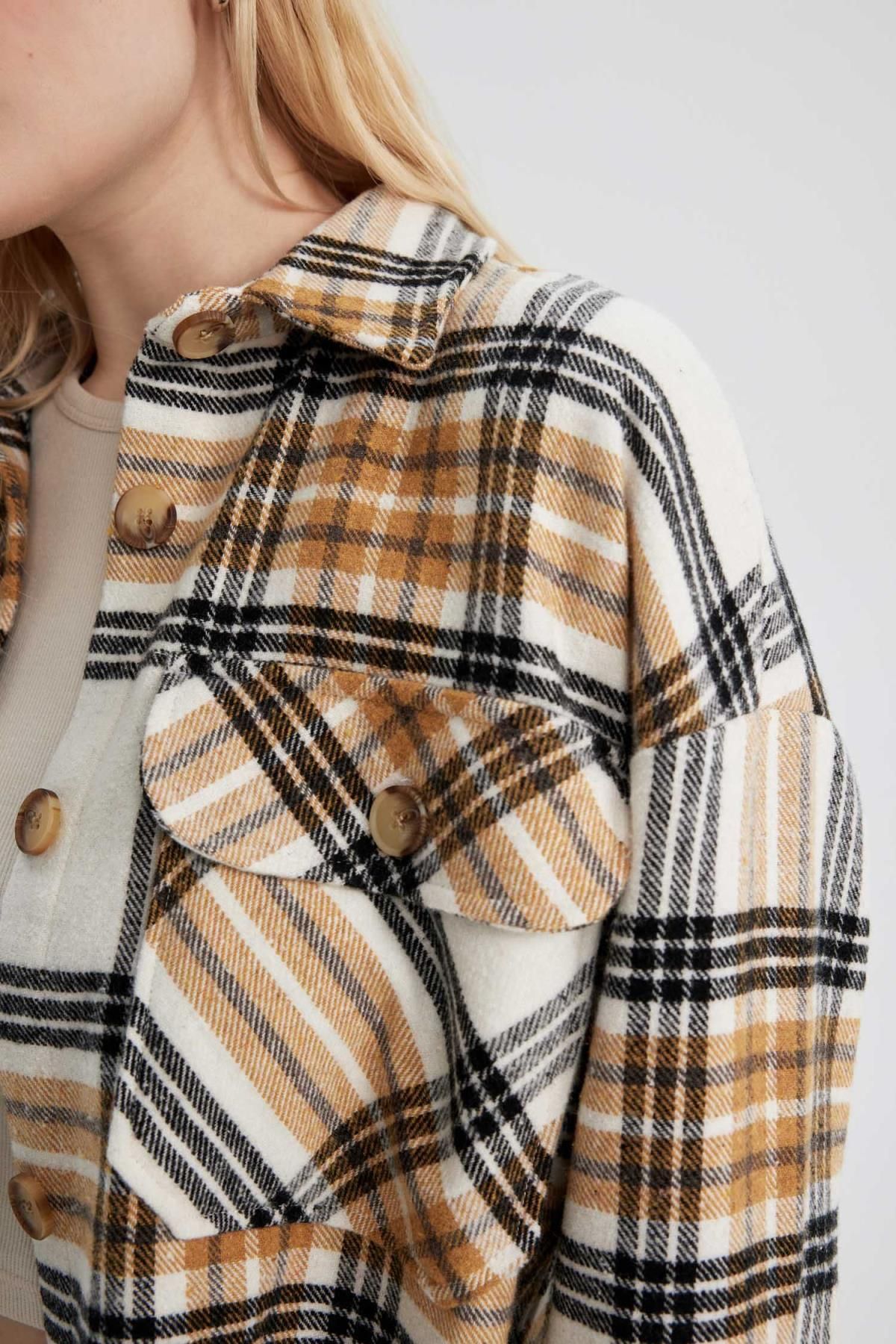 Oversize Fit Gömlek Yaka Flanel Uzun Kollu Tunik Oversize Fit Gömlek Yaka Flanel Uzun Kollu Tunik