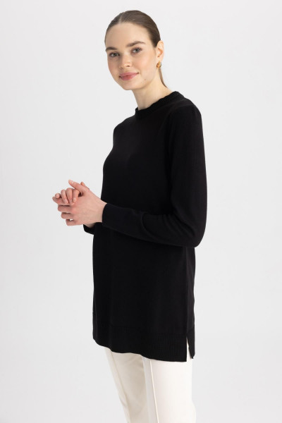 Regular Fit Bisiklet Yaka Yırtmaçlı Basic Düz Triko Kazak Tunik H3431az23wn Regular Fit Bisiklet Yaka Yırtmaçlı Basic Düz Triko Kazak Tunik H3431az23wn