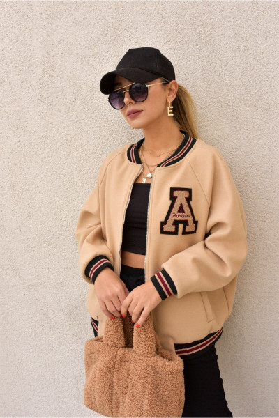 Unisex Oversize Siyah Baskılı Kolej Ceket