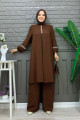 Taş İşleme Detaylı Pantolonlu Tunik Takım 8464 Kahverengi Taş İşleme Detaylı Pantolonlu Tunik Takım 8464 Kahverengi