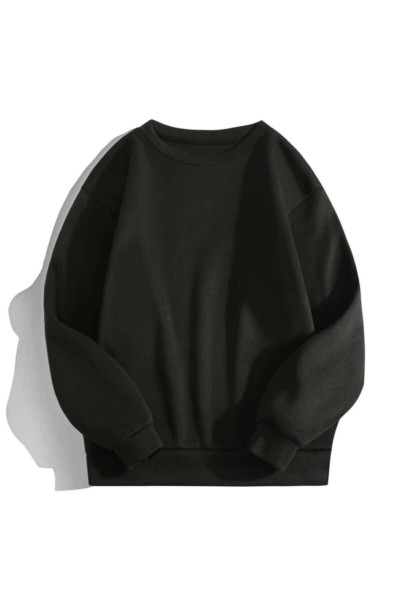 Siyah Basic 0 Sıfır Yaka Baskısız Düz Oversize Salaş Bol Kesim Sweatshirt Siyah Basic 0 Sıfır Yaka Baskısız Düz Oversize Salaş Bol Kesim Sweatshirt