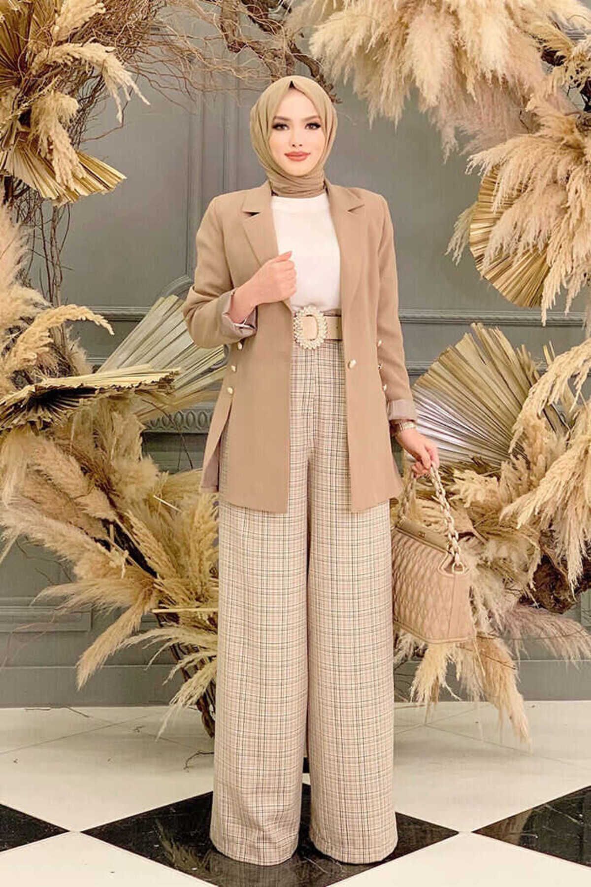 Yanları Düğmeli Yırtmaç Detay Astarlı Ceket 7663 Vizon Yanları Düğmeli Yırtmaç Detay Astarlı Ceket 7663 Vizon