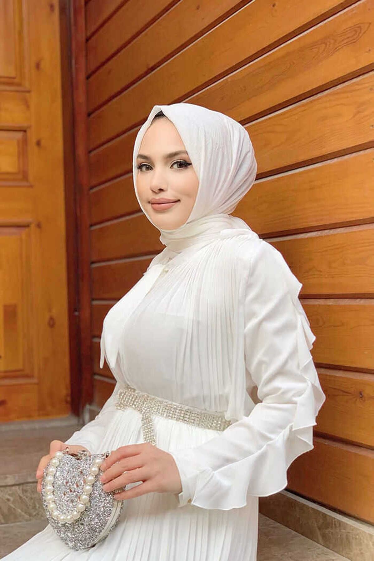 Kol Fırfırlı Ön Piliseli Yaka Kravat Detay Bluz 5294 Ekru