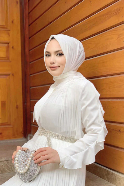 Kol Fırfırlı Ön Piliseli Yaka Kravat Detay Bluz 5294 Ekru