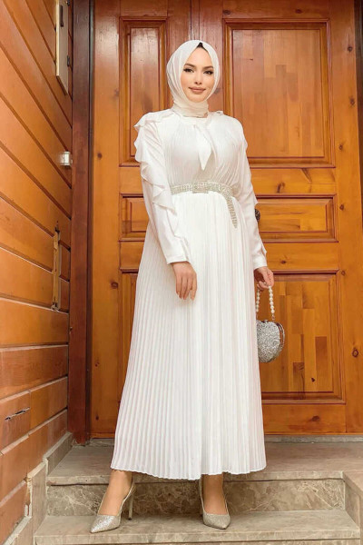 Kol Fırfırlı Ön Piliseli Yaka Kravat Detay Bluz 5294 Ekru Kol Fırfırlı Ön Piliseli Yaka Kravat Detay Bluz 5294 Ekru