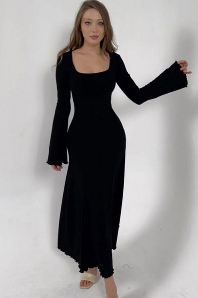 Kadın Siyah U Yaka Pis Dikiş Kaşkorse Elbise Kadın Siyah U Yaka Pis Dikiş Kaşkorse Elbise