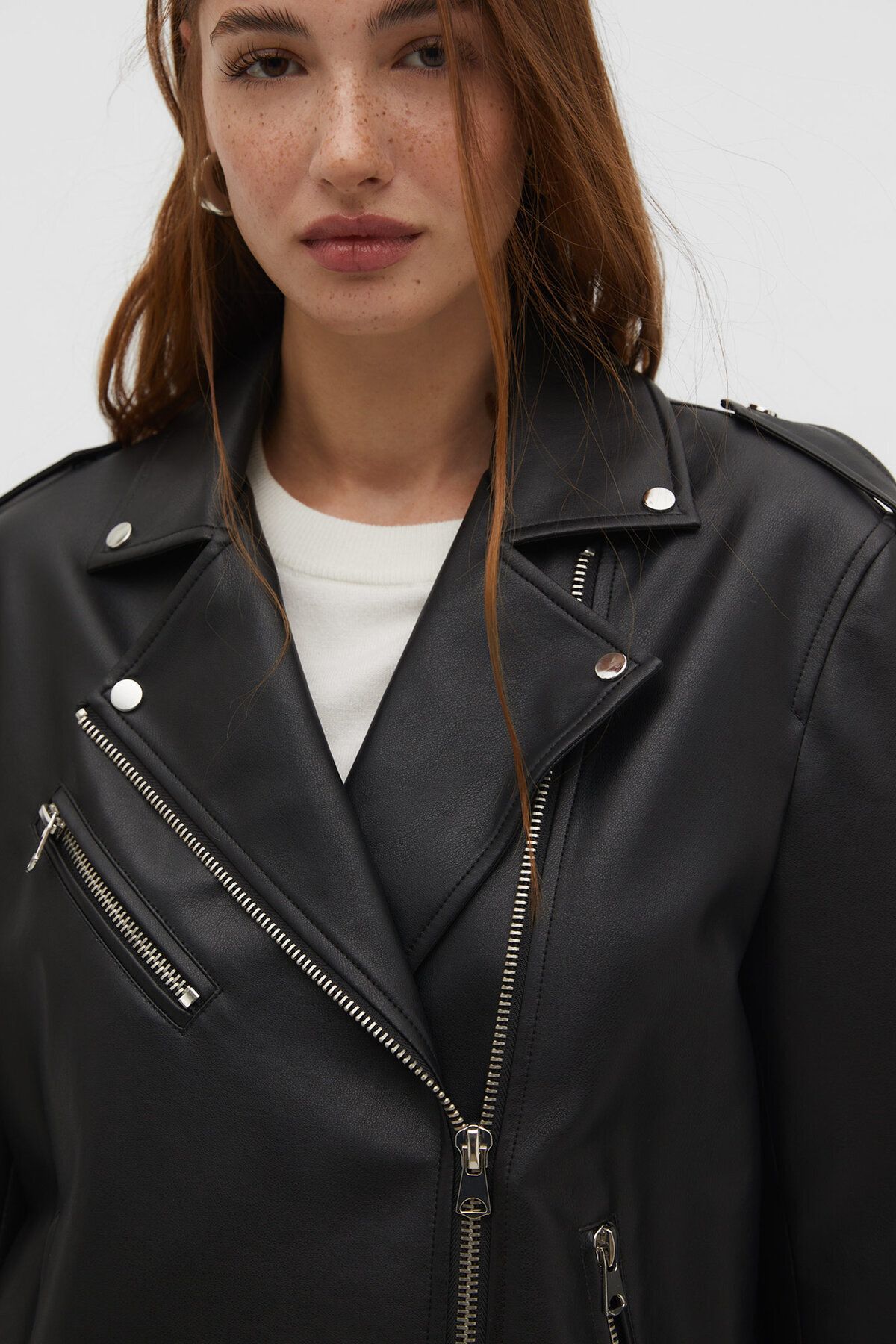 Suni Deri Oversize Biker Ceket