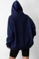 Unisex Lacivert Baskısız 3 iplik Oversize Polar Ceket - Hırka