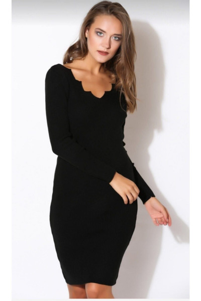 Kadın Siyah Yaka Detaylı Triko Elbise Cty-cnd-11305 Kadın Siyah Yaka Detaylı Triko Elbise Cty-cnd-11305