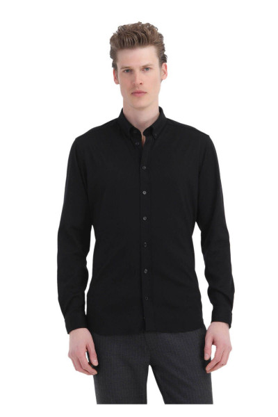 Siyah Düz Slim Fit Casual %100 Pamuk Gömlek Siyah Düz Slim Fit Casual %100 Pamuk Gömlek