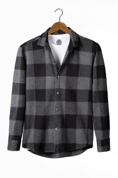 Oduncu Gömlek Gri Siyah Düğmeli