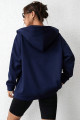 Unisex Lacivert Baskısız 3 iplik Oversize Polar Ceket - Hırka