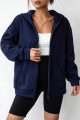 Unisex Lacivert Baskısız 3 iplik Oversize Polar Ceket - Hırka