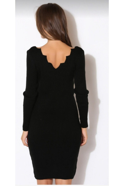 Kadın Siyah Yaka Detaylı Triko Elbise Cty-cnd-11305 Kadın Siyah Yaka Detaylı Triko Elbise Cty-cnd-11305