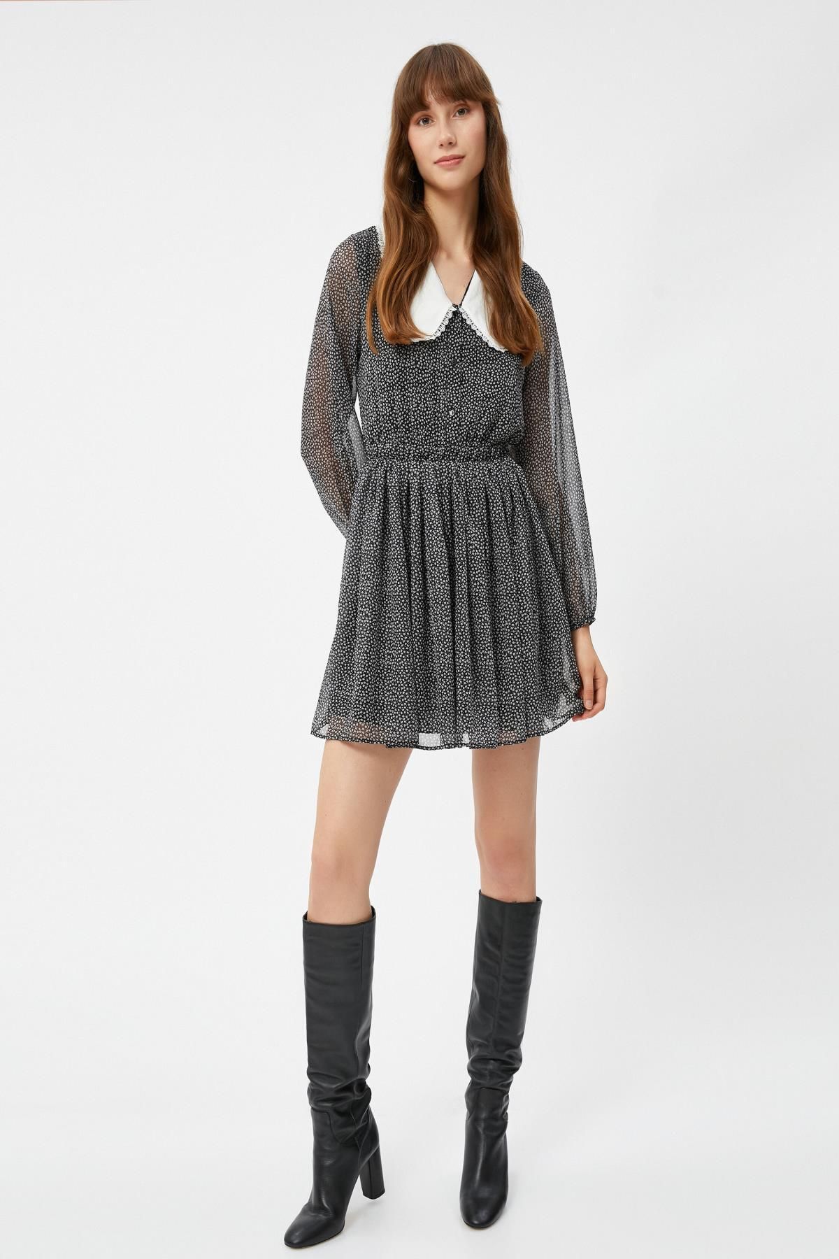 Siyah Desenli Kadın Elbise Siyah Desenli Kadın Elbise