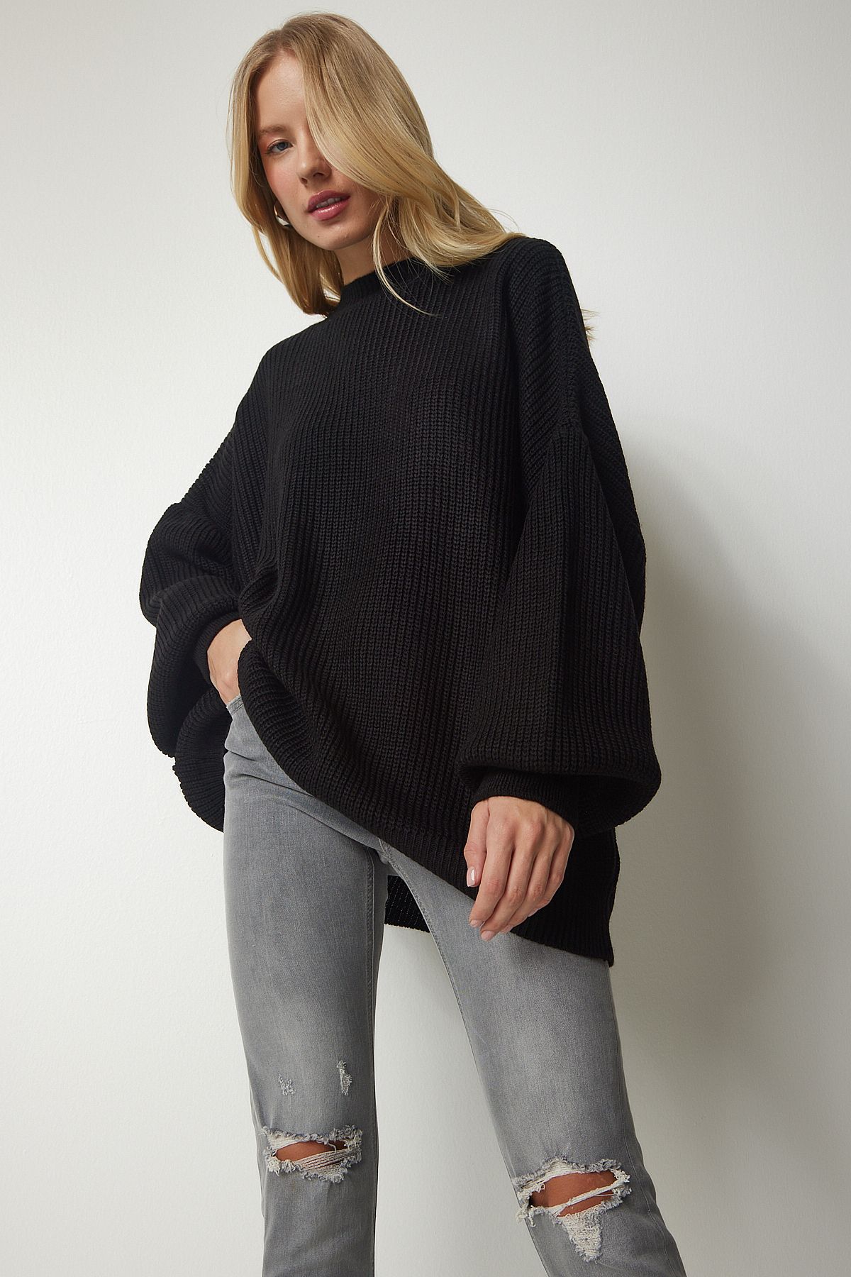 Kadın Siyah Oversize Basic Triko Kazak mx00126 Kadın Siyah Oversize Basic Triko Kazak mx00126