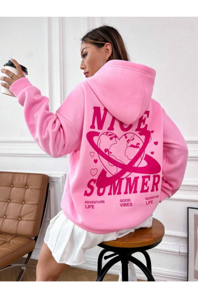 Pembe Nice Summer Baskılı Oversize Kapüşonlu Unisex Sweatshirt Pembe Nice Summer Baskılı Oversize Kapüşonlu Unisex Sweatshirt
