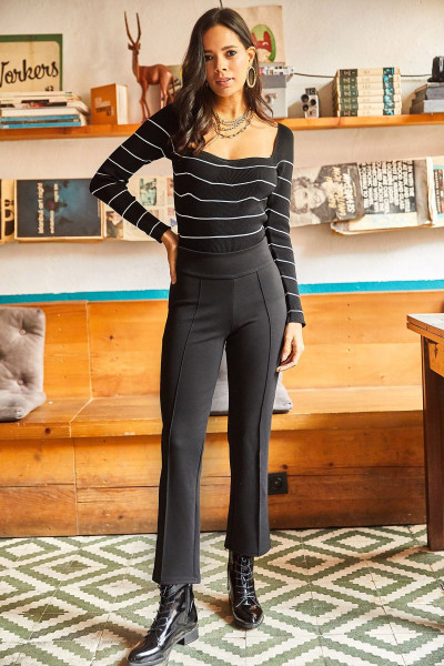 Kadın Siyah Önü Dikişli Likralı Cigarette Fit Pantolon PNT-19000194 Kadın Siyah Önü Dikişli Likralı Cigarette Fit Pantolon PNT-19000194
