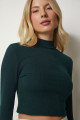Kadın Zümrüt Yeşili Dik Yaka Fitilli Kaşkorse Crop Bluz ub00165 Kadın Zümrüt Yeşili Dik Yaka Fitilli Kaşkorse Crop Bluz ub00165