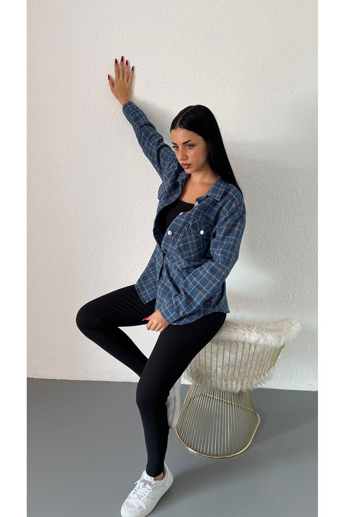 Lacivert Oduncu Ceket Gömlek Oversize Geniş Kalıp Lacivert Oduncu Ceket Gömlek Oversize Geniş Kalıp