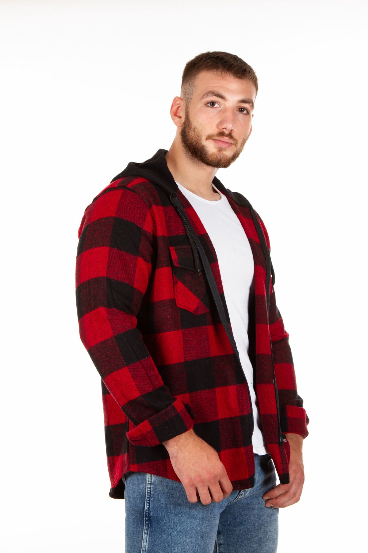 Kapüşonlu Fermuarlı Unisex Oduncu Gömleği Kapüşonlu Fermuarlı Unisex Oduncu Gömleği