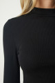 Kadın Siyah Dik Yaka Fitilli Kaşkorse Crop Bluz ub00165 Kadın Siyah Dik Yaka Fitilli Kaşkorse Crop Bluz ub00165