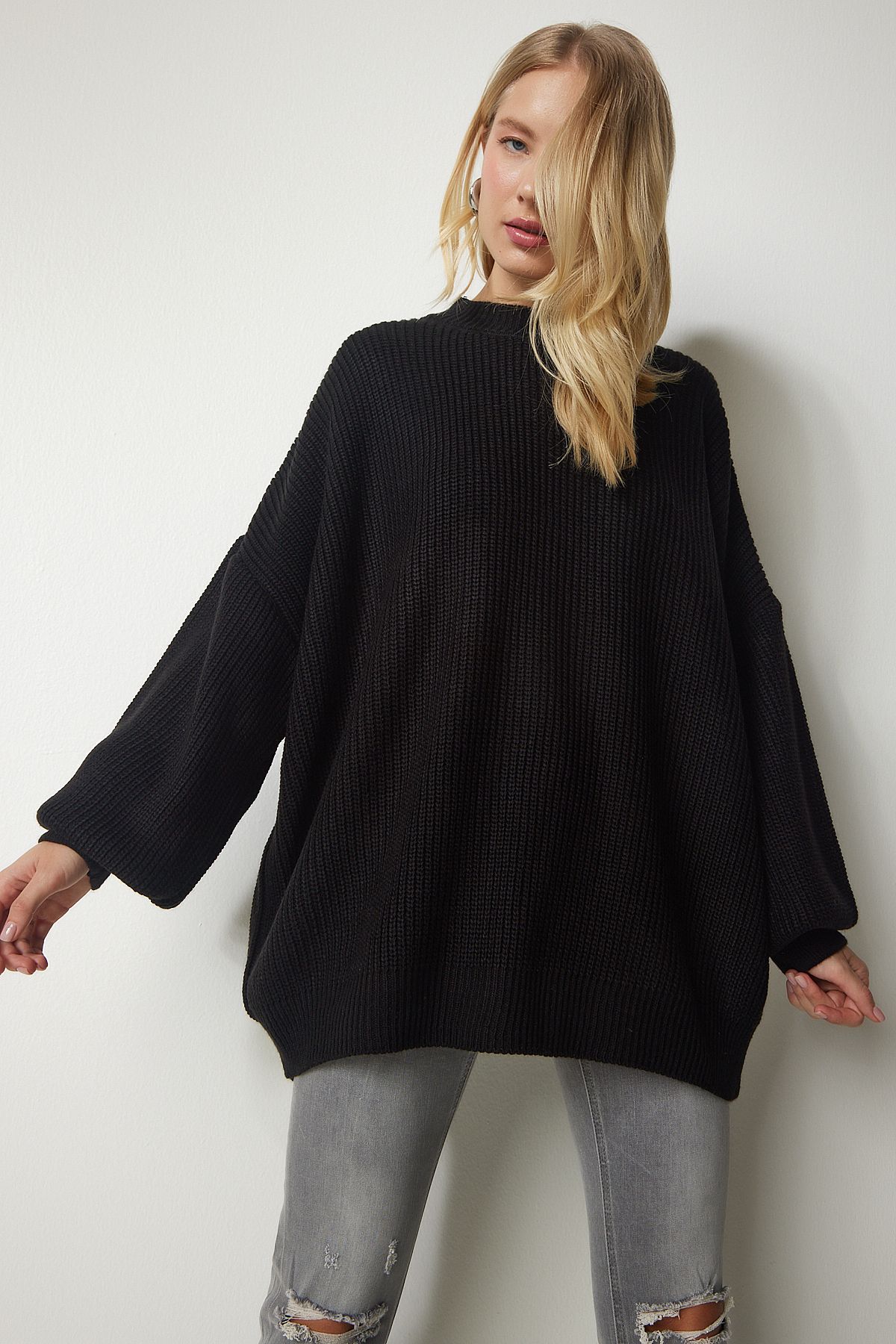 Kadın Siyah Oversize Basic Triko Kazak mx00126 Kadın Siyah Oversize Basic Triko Kazak mx00126