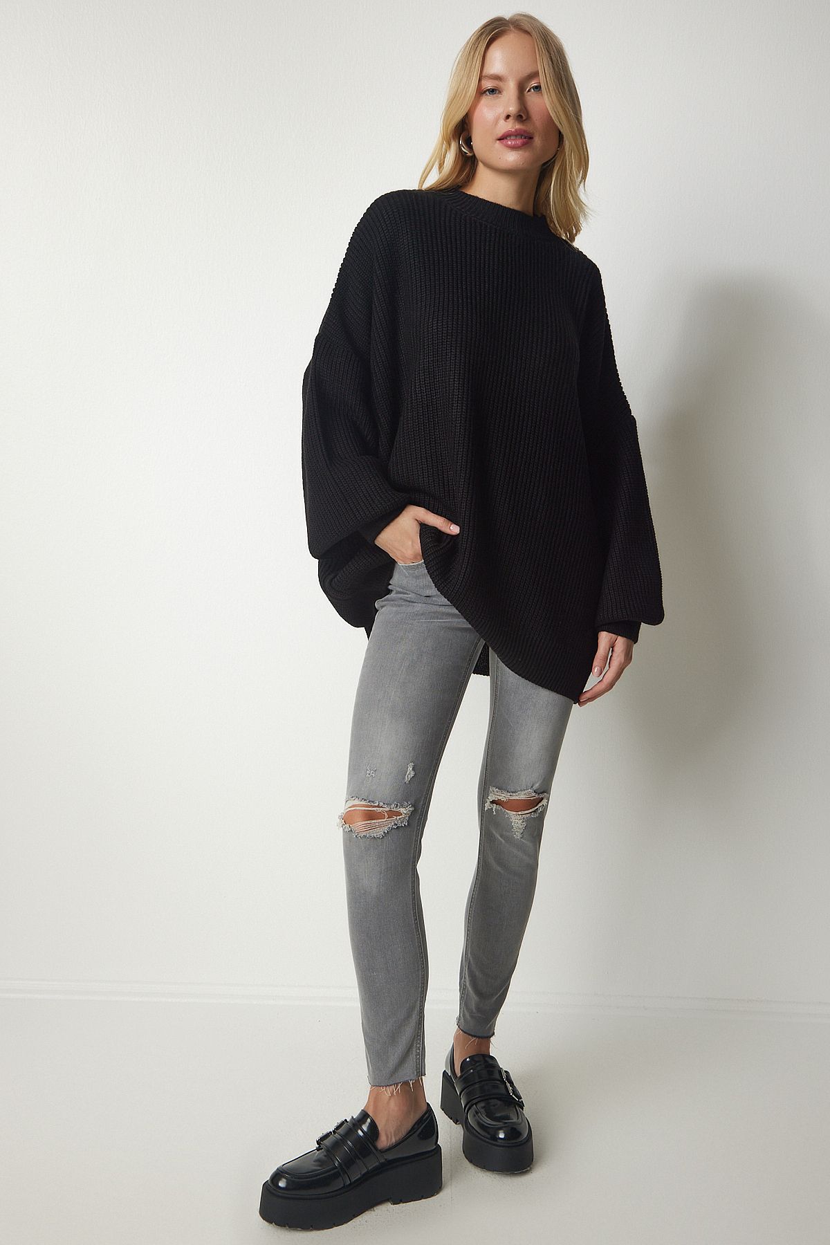 Kadın Siyah Oversize Basic Triko Kazak mx00126 Kadın Siyah Oversize Basic Triko Kazak mx00126