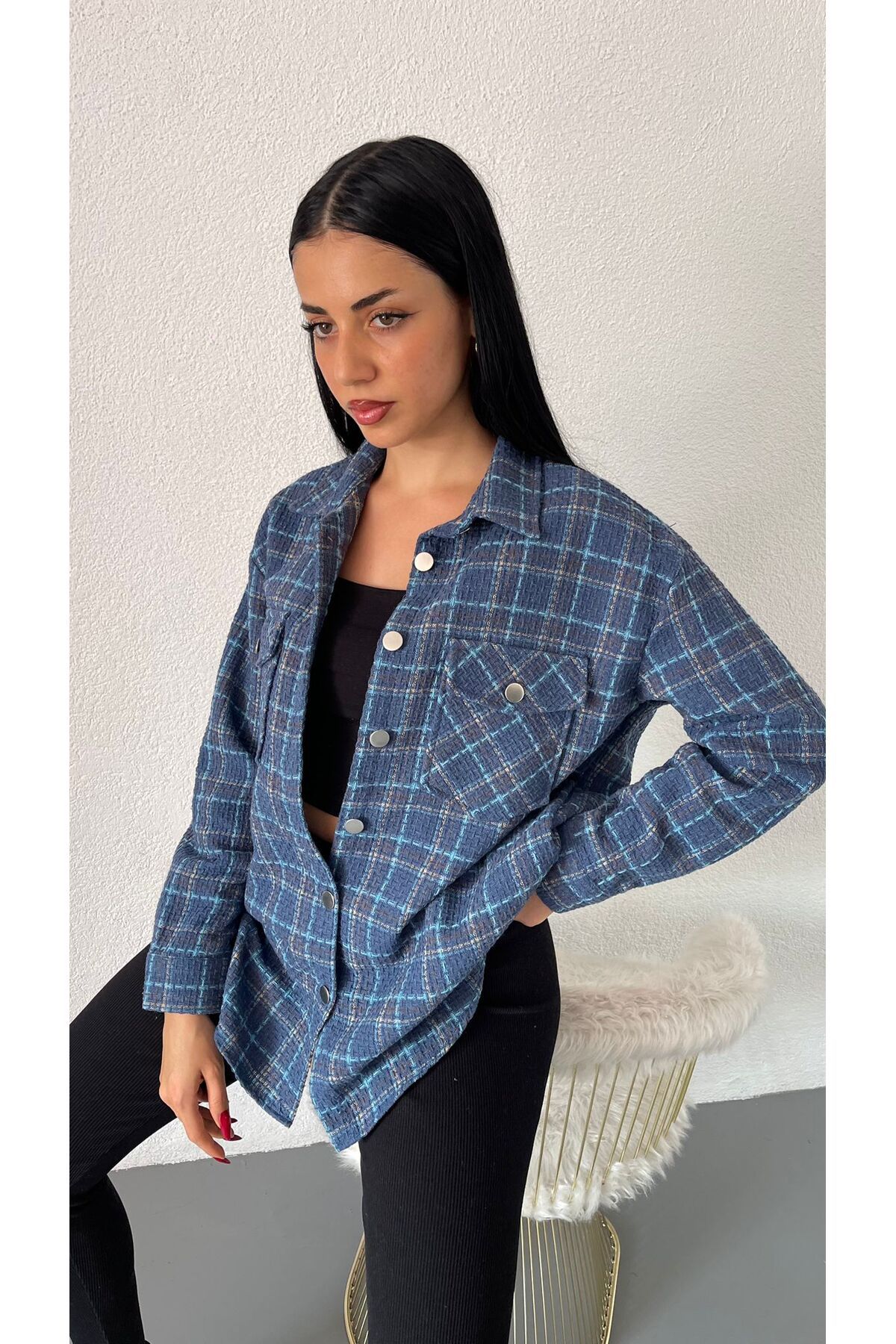 Lacivert Oduncu Ceket Gömlek Oversize Geniş Kalıp Lacivert Oduncu Ceket Gömlek Oversize Geniş Kalıp