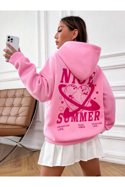 Pembe Nice Summer Baskılı Oversize Kapüşonlu Unisex Sweatshirt Pembe Nice Summer Baskılı Oversize Kapüşonlu Unisex Sweatshirt