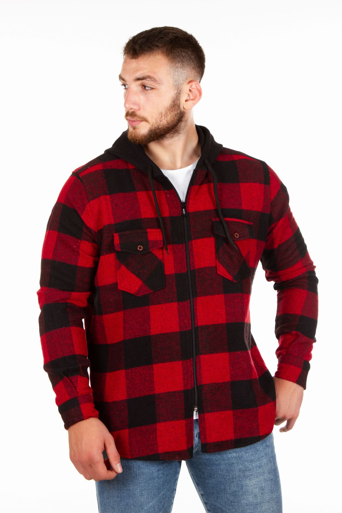 Kapüşonlu Fermuarlı Unisex Oduncu Gömleği Kapüşonlu Fermuarlı Unisex Oduncu Gömleği