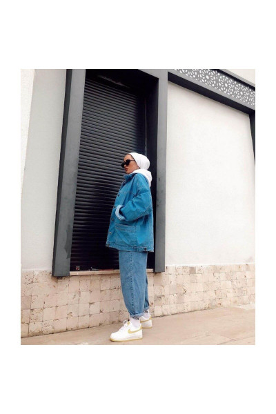 Kadın Vintage Oversize Cep Detaylı Kot Ceket Kadın Vintage Oversize Cep Detaylı Kot Ceket