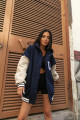 Unisex Oversize Lacivert USA Baskılı Kolej Ceket