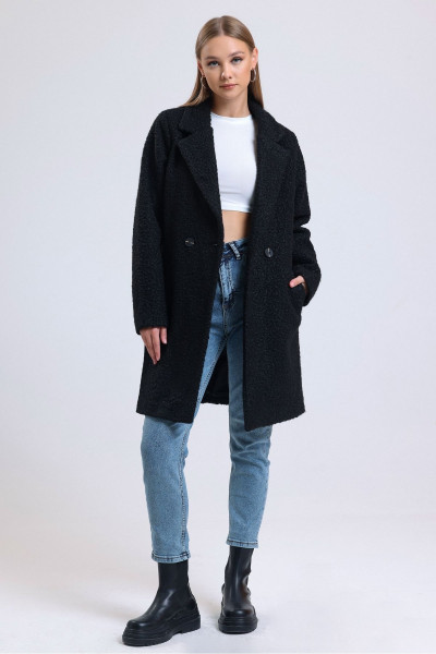 Kadın Siyah Kruvaze Yaka Çift Cepli Astarlı Oversize Buklet Kaban Kadın Siyah Kruvaze Yaka Çift Cepli Astarlı Oversize Buklet Kaban
