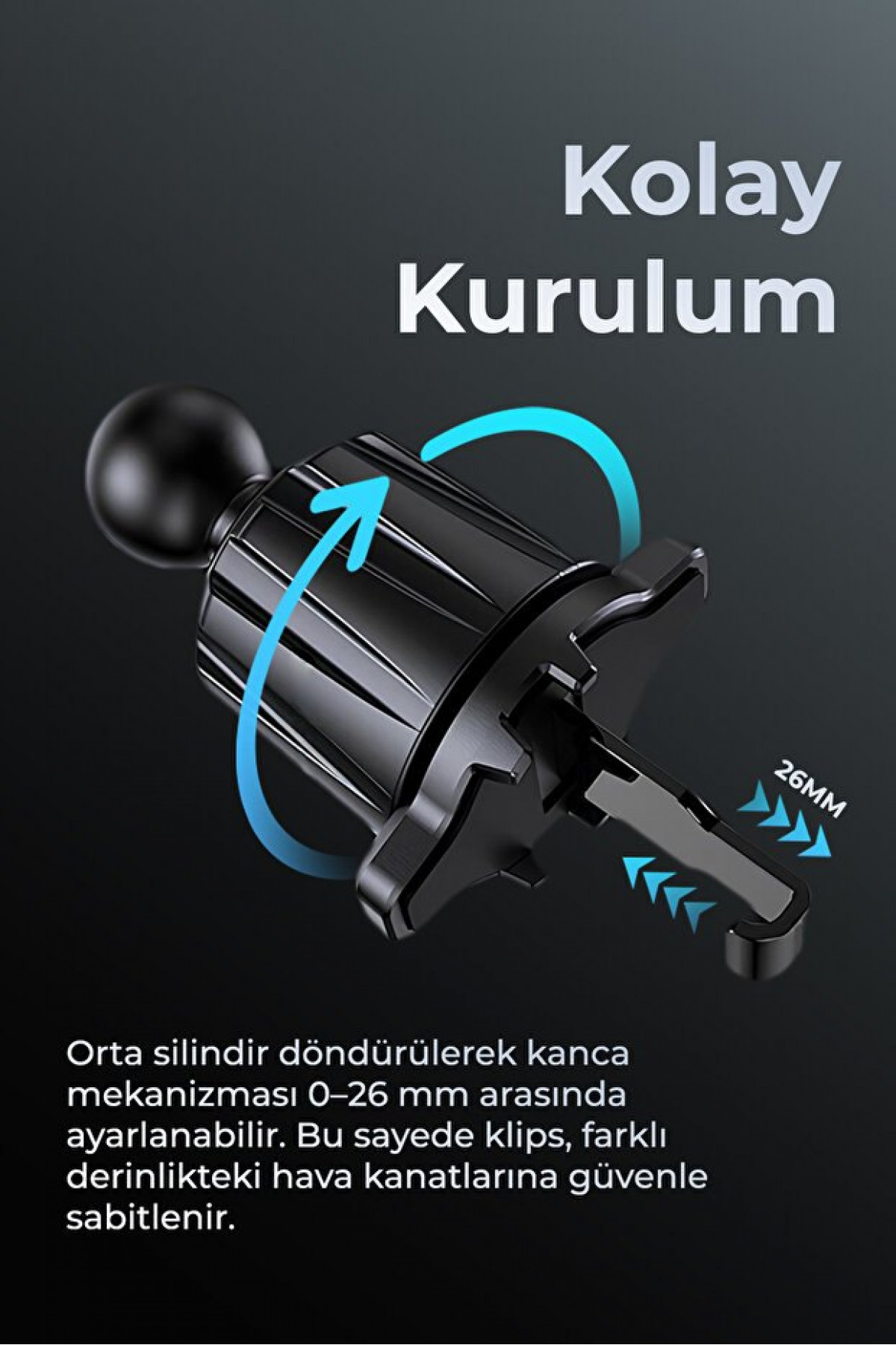 HaYas Oto Aksesuar - Kancalı Araç Içi Premium Telefon Tutucu - Araba Telefon Tutacağı Havalandırma Için
