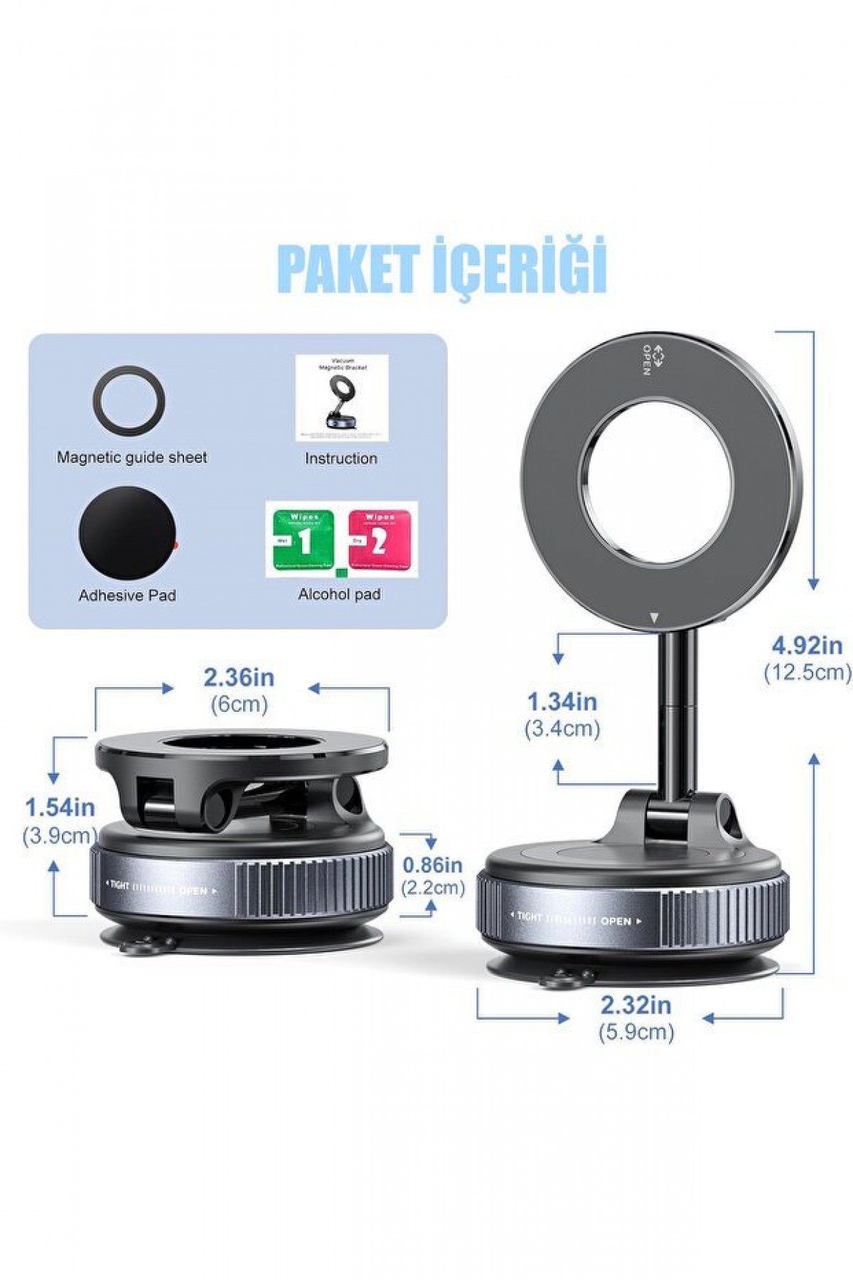 HaYas Oto Aksesuar 360 Dönebilen Ayarlanabilir Araç Içi Tutucu Kullanılabilen Vakumlu K007 Magsafe Telefon Tutucu
