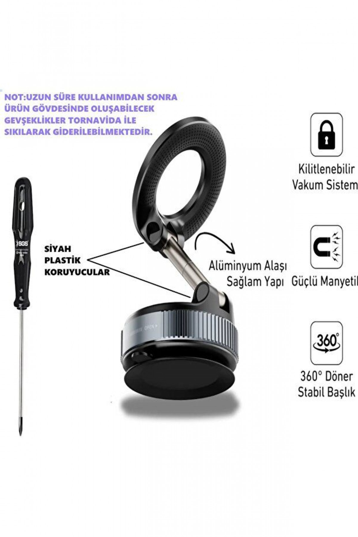 HaYas Oto Aksesuar 360 Dönebilen Ayarlanabilir Araç Içi Tutucu Kullanılabilen Vakumlu K007 Magsafe Telefon Tutucu
