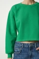Kadın Yeşil Bisiklet Yaka Şardonlu Crop Örme Sweatshirt BF00085 Kadın Yeşil Bisiklet Yaka Şardonlu Crop Örme Sweatshirt BF00085