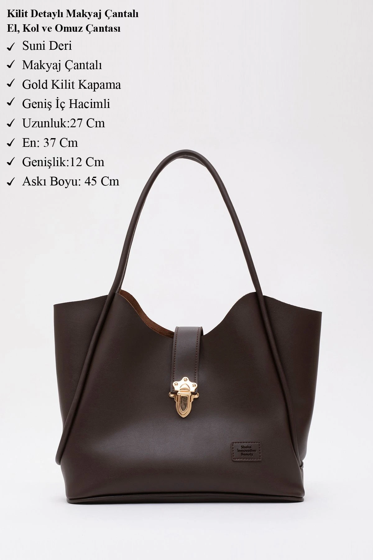 Kahve Rengi Shk126 Suni Deri Kilit Detaylı Makyaj Çantalı El,Kol ve Omuz Çantası U:27 E:37 G:12 cm Kahve Rengi Shk126 Suni Deri Kilit Detaylı Makyaj Çantalı El,Kol ve Omuz Çantası U:27 E:37 G:12 cm